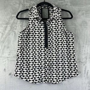 Love Culture Top Women's S Black & White Geometric Pattern Sleeveless